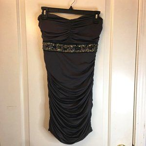 Dark Gray Strapless dress with cute beaded design on the front - Size XS